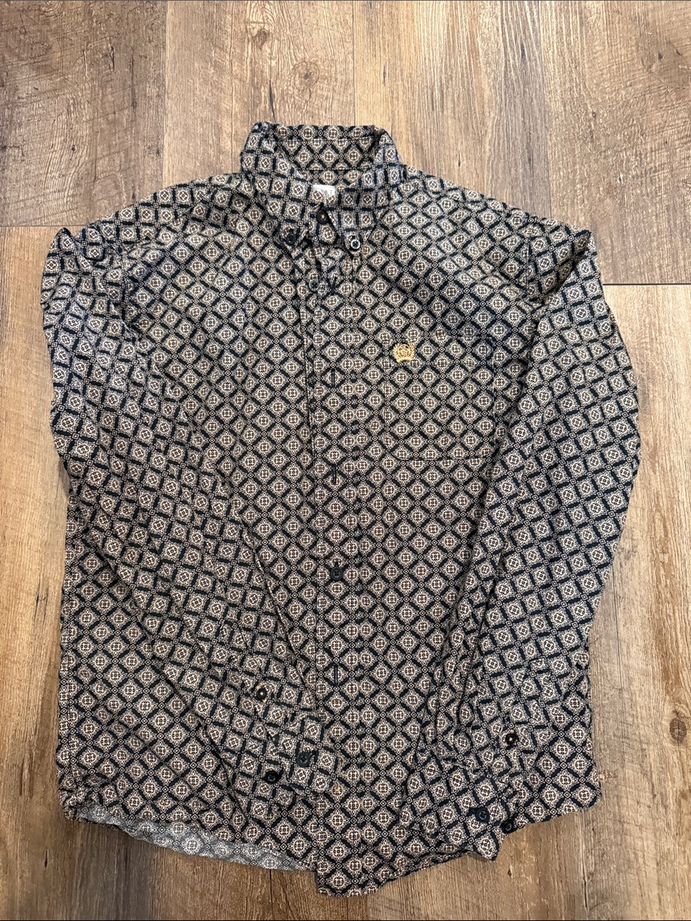 Boys Cinch Patterned Long-Sleeve Shirt in Black and Cream